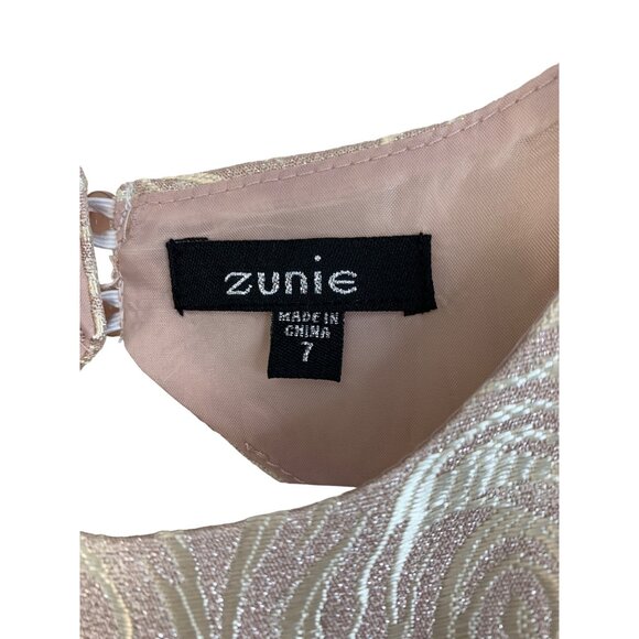 Girls Youth Zunie Pink Jacquard Dress Fit & Flare Size 7 Metallic NWOT 7113 - Picture 2 of 12